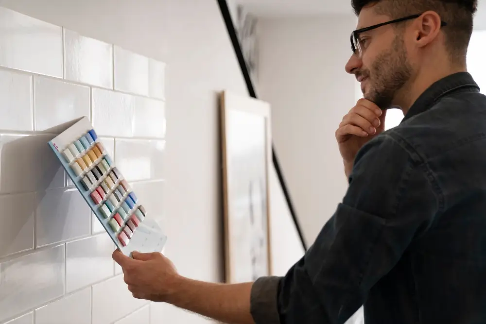 Person browsing a color catalog to choose the perfect paint shade.