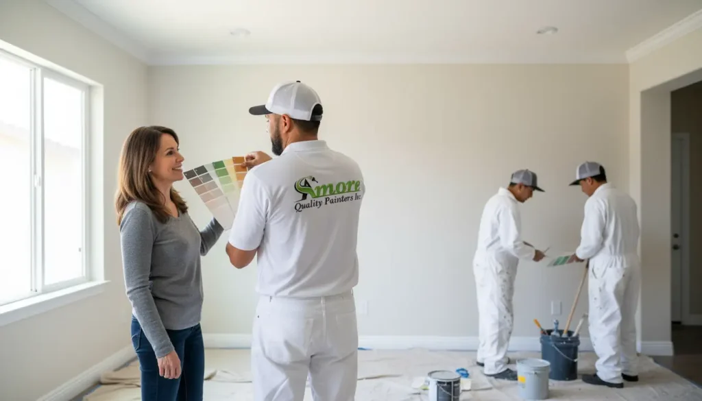 Amore Quality Painters, a client choosing the right color for there interior room wall